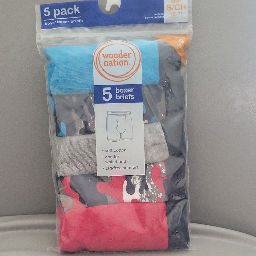 Wonder Nation Boys' Boxer Briefs 5-Pack - Blue, Gray, Red